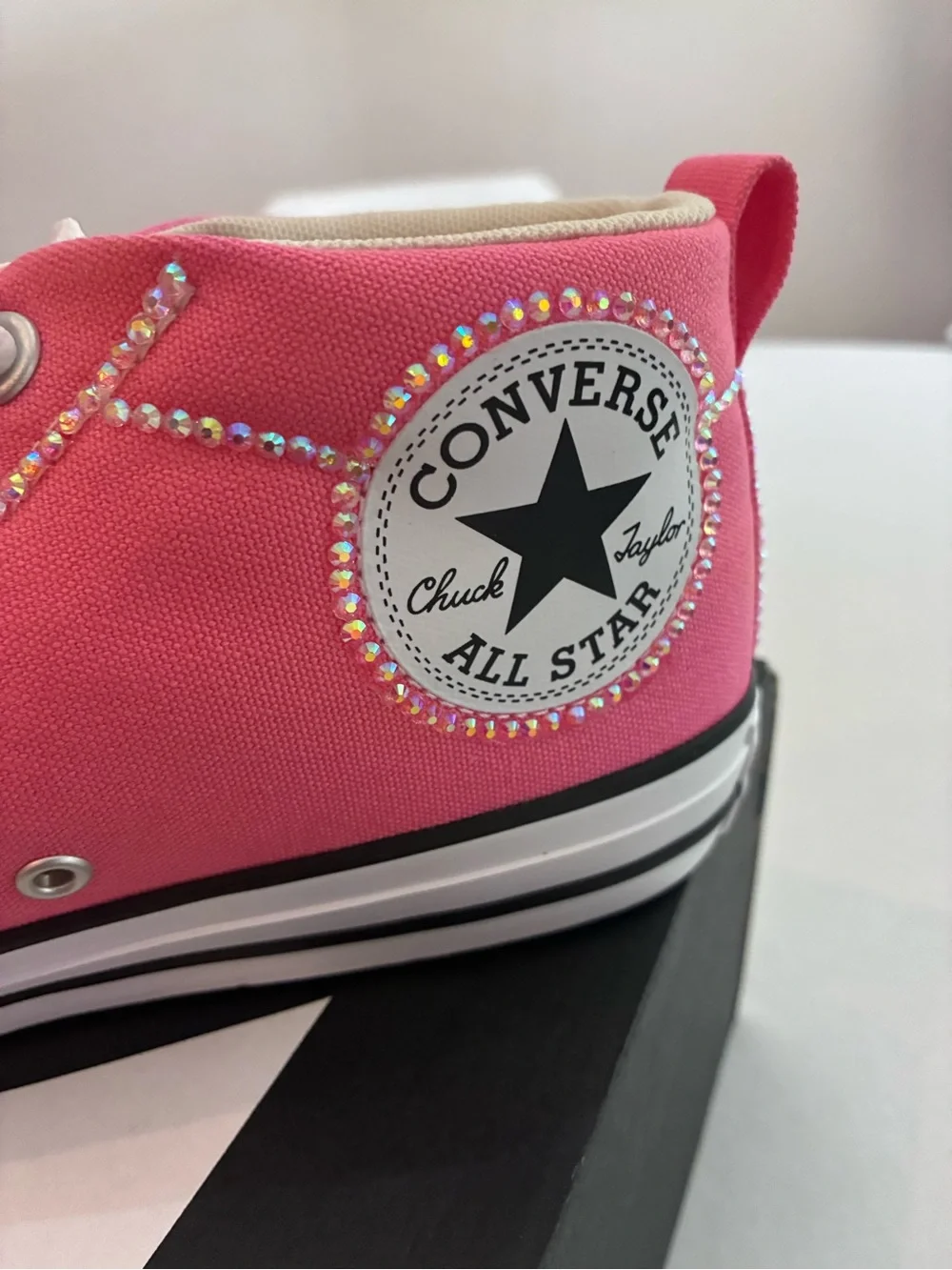 Converse Street Mid Watermelon Pink Kids 6 Custom Rhinestone Bling